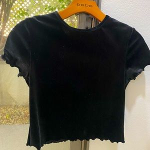 TOPSHOP Velvet Ruffle Sleeve Crop Top